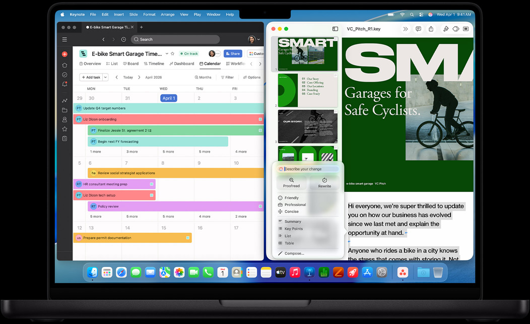 MacBook Pro-skærm, der viser Asana og Keynote