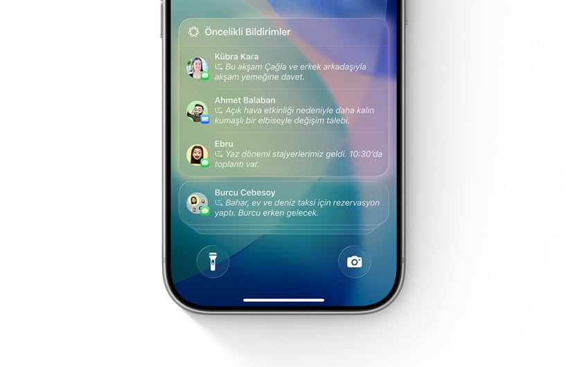 Bir iPhone’daki bildirim listesi görüntüleniyor ve listenin en üstünde Öncelikli Bildirimler vurgulanıyor