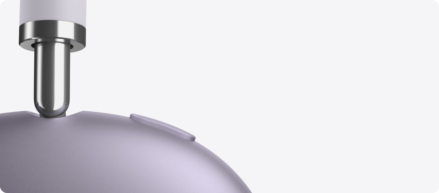 AirPods Max 2 headphones, side exterior, detail of telescoping arm, ear cushion, noise control button