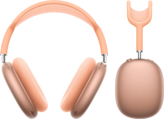 AirPods Max 2 สีส้มที่ถ่ายจากด้านหน้าและจากด้านข้าง