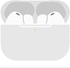 Скица на AirPods Pro 3 в MagSafe кутия за зареждане (USB‑C), екстериор на заоблена кутия, LED индикатор за нивото на батерията, отворен капак, ширина в инчове и милиметри