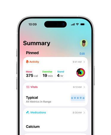 Fastgjort sundhedsoversigt på iPhone