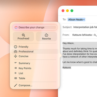 Một email công việc có một câu lệnh Apple Intelligence.