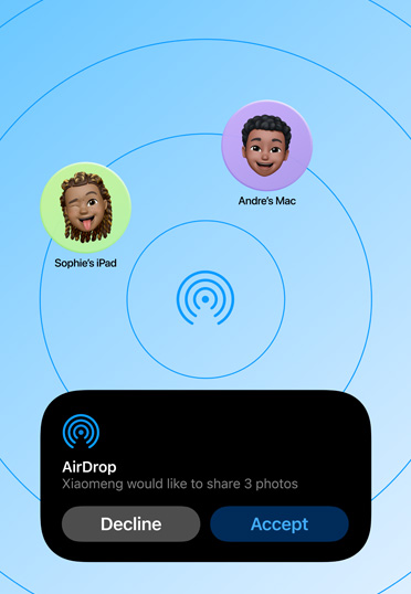 เดสก์ท็อป Mac แสดง AirDrop ที่เปิดอยู่