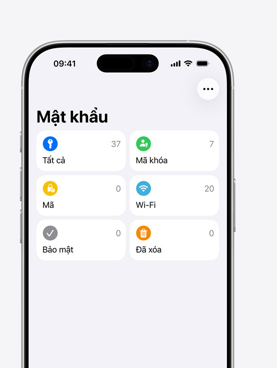iPhone screen showing Passwords menu with options All, Passkeys, Codes, Wi-Fi, Security, Deleted